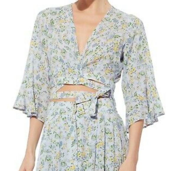 Nightcap Tops - Nightcap Clothing floral bell sleeve wrap cropped top small